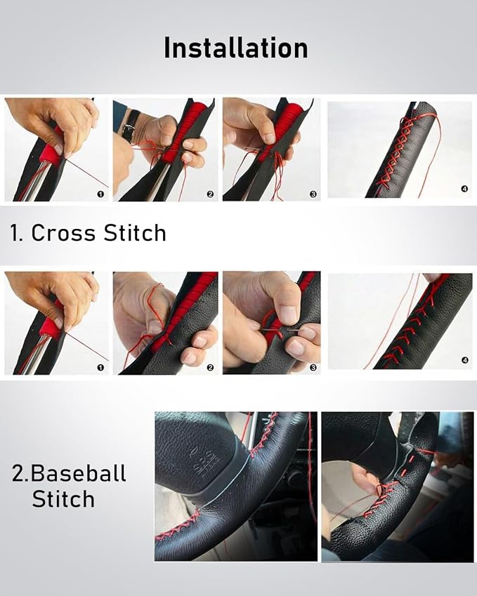 Leather Steering Wheel Cover Lace Up, Stitch on Steering Wheel Wrap, Universal Fit 13-20 Inch Car Truck Pickup Boat, A Whole Piece of Cowhide, DIY w/Needle Thread (Size XXL2, Coffee)