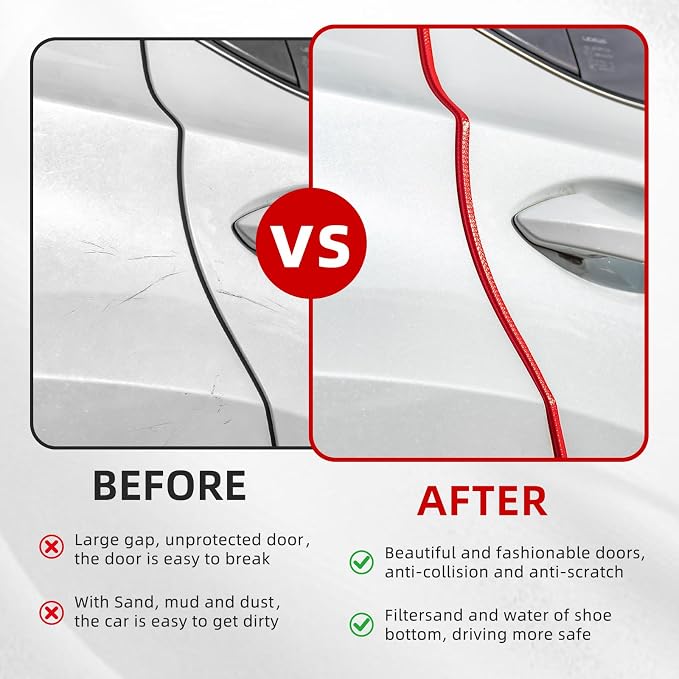 49Ft (15M) Car Door Edge Guard, No Glue Car Door Entry Guard Protective Strip, Rubber Edge Trim Car Door Protector, Applicable to Car, Truck, SUV and ATV, Car Exterior Accessories（Red）