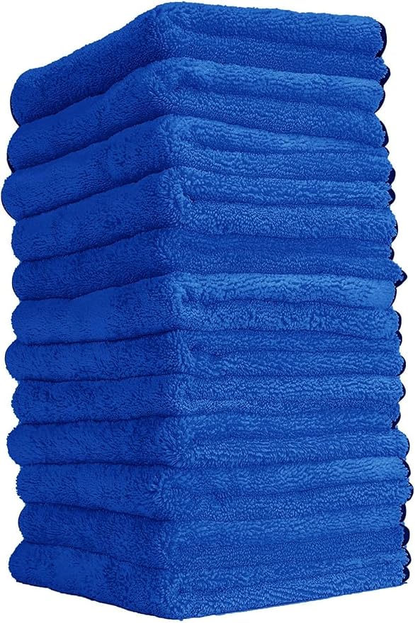 Professional Grade Premium Microfiber Towels for Cars, Blue, 16" x 16", Ultra-Soft and Scratch-Free Car Detailing Cloths for Trucks, Motorcycles, and More - 12 Pack