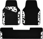 Waterproof Universal 3Pcs Car Floor Mats, Cow Print Car Mats Fit for SUV,Vans,sedans, Trucks,Set of Vehicles Car Carpet with Driver Heel Pad and Nibs Backing, Cute Women Girly (Black White)