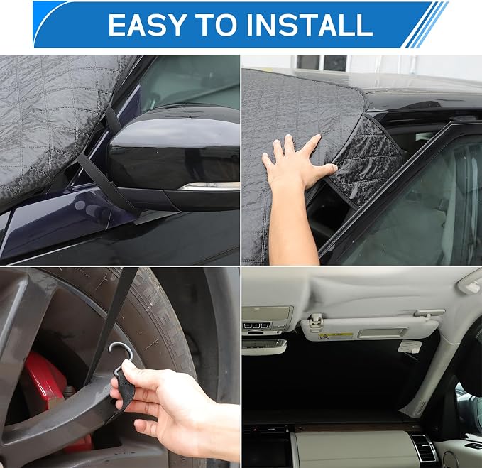 Car Windshield Snow Cover Compatible with Kia Soul 2010-2023 2024 2025+, Windshield Cover for Ice and Snow, 4-Layer Protection for Snow, Ice, UV, Frost Wiper & Mirror Protector, Sunshade Cover