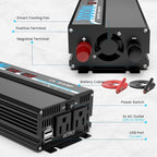 1000W Pure Sine Wave Inverter 12V DC to 120V AC Converter for Car, Truck, Home, Vehicles, Laptop, Car Inverter 12V to 110V with 2 AC Outlets, 2 USB Ports, LCD Display