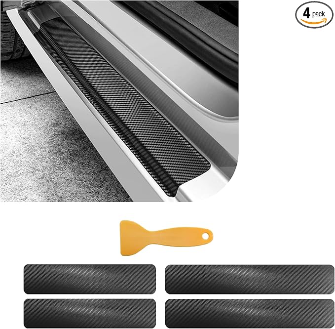 4 PCS Car Door Sill Protector, 5D Carbon Fiber Auto Door Entry Edge Guard Protection Trim, Anti-Scratch Threshold Cover Strips, Sill Protection Sticker for Car SUV Truck (Black)
