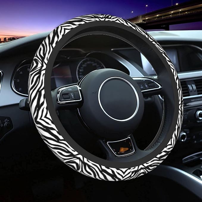 Zebra Steering Wheel Covers Non Slip Neoprene Stripe Pattern Steering Wheel Protector Cover Universal 15 inch for Women Men Car Trucks