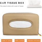 Car Tissue Box, Leather Auto Sun Visor Napkin Case Tissue Case Holder with Zipper, Sunvisor Paper Towel Storage Box Napkin Organizer for Most Vehicles, Car Accessories (Beige)