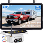 Wireless Backup Camera for Towable-RV: 1-Second Magnetic No Wiring Long Distance Signal for Thor/Forest River Series RVs - 7.3" Recording Monitor HD 1080P Auto Sleep Solar RV Backup Camera