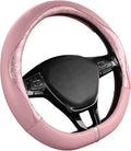 Steering Wheel Cover, Pink Patterned Leather Patchwork Design, Universal Fit 14.5"–15.5" D-Shape Steering Cover, Soft PU Grain Leather, Durable Grip Car Accessory for Girls & Women