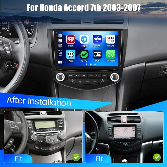 4+128G Android Car Stereo for Honda Accord 7th 2003 2004 2005 2006 2007, 9”Incell Touchscreen Radio with CarPlay, Android Auto, Bluetooth, GPS Navigation, WiFi, FM, RDS + AHD Backup Camera