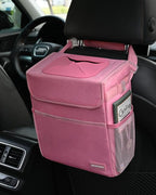 Car Trash Can Cute - Multifunctional Interior Car Accessory for Women, Car Organizer and Storage with Adjustable Straps, Car Stuff Storage 2 Gallons (Leopard-Print Pink)