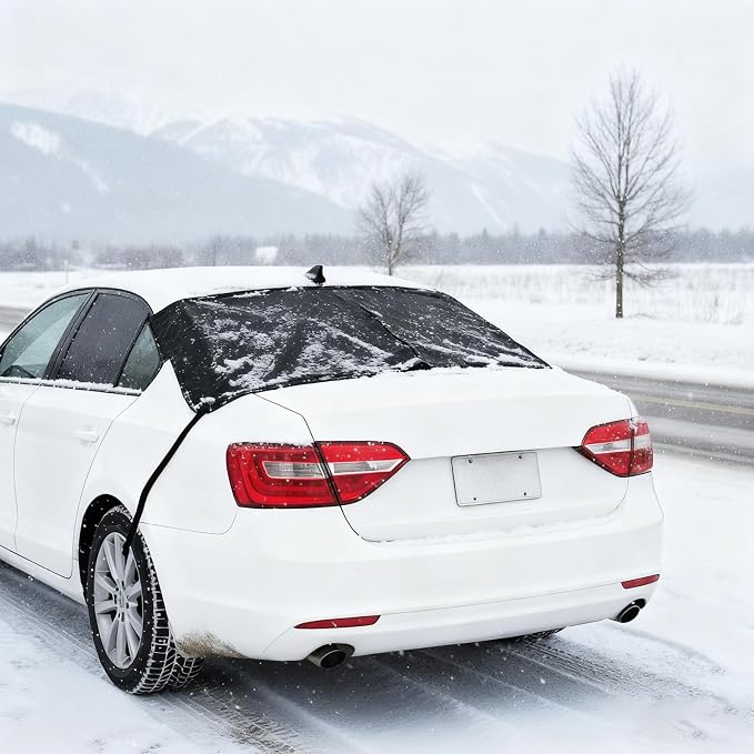 Windshield Cover, 600D Oxford Automotive Windshield Snow Cover for Ice, Snow, Frost & Sunlight, Vehicle Window Protector Windscreen Shield with Mirror Cover for Sedan & Medium SUVs