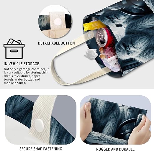 Cute Car Trash Can, Hanging Canvas Car Back Seat Organizer and Storage Bag, Funny Car Trash Bag for Travelling, Outdoor Cool Yeti Pattern