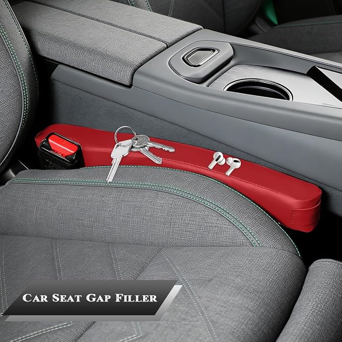 2PCS Car Seat Gap Filler, Soft Foam Leather No Drop Automotive Gap Stopper Between Seat and Console, Vehicle Seam Guard Gap Plug Crevice Catcher Blocker, Universal Fit (Red)