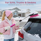 39in Car Snow Brush Ice Scraper 360° Rotating, Magenta Pink