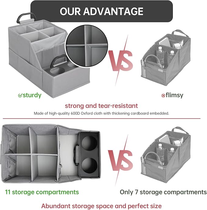 Car Seat Organizer- Backseat Car Organizer with 12 Storages Compartments and 2 Cup Holders, Organizers and Storage, Front Seat for Travel Kids,Pure Gray
