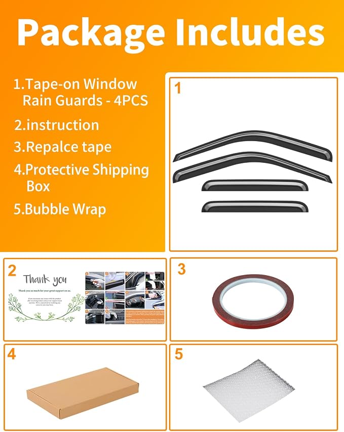 Extra-Thick Window Rain Guard for Ford F250/F350/F450/F550 1999-2016 Super Duty SuperCrew Rain Guards Side Truck Window Visors Tape-on Vent Visor Window Deflectors Vent Shades