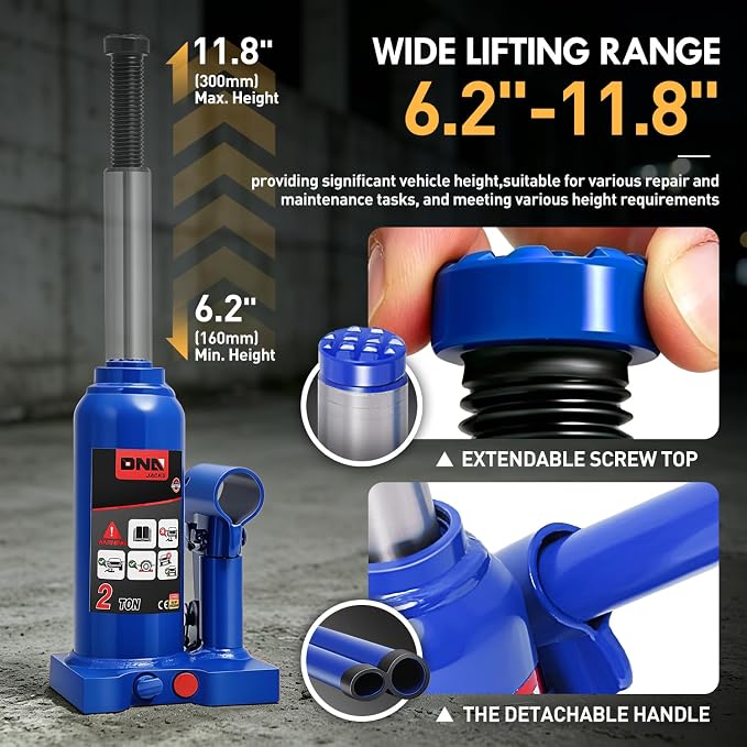 2 tons / 4000 lbs Lifting Automotive Welded Hydraulic Bottle Jackfor Sedans Repair, with Manual Handle & Carrying Storage Case, Blue