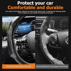 Zpana Carbon Fiber Car Steering Wheel Cover, Leather Non-Slip Vehicle Steering Wheel Cover for 14.5-15 Inch, Comfortable Auto Interior Protector Decoration Accessories, Universal Fit(Black)