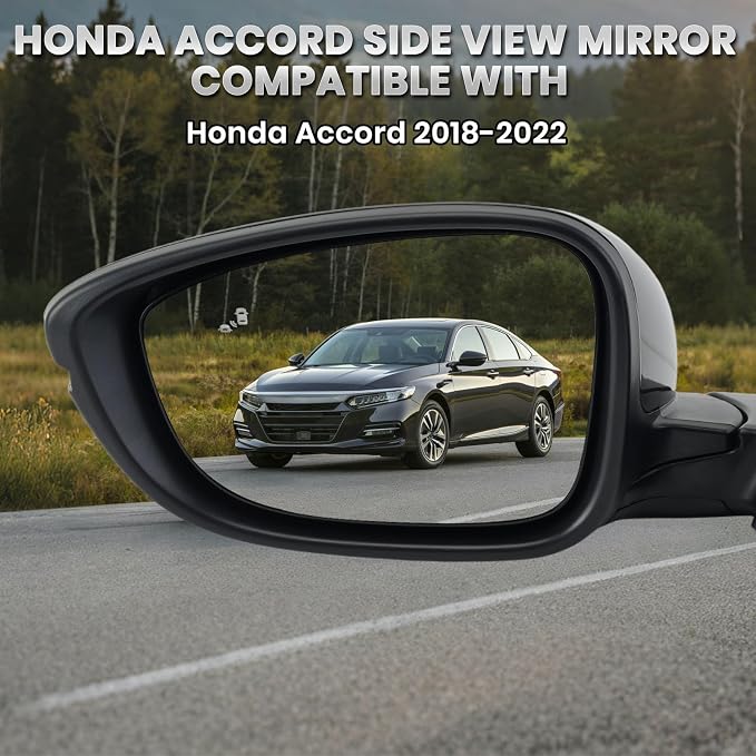 Left Driver Side Mirror Compatible with 2018-2022 Honda Accord Power Glass | Heated | with Blind Spot |with Turn Signal | Manual Folding Repalces HO1320330 (8Pins-Black)