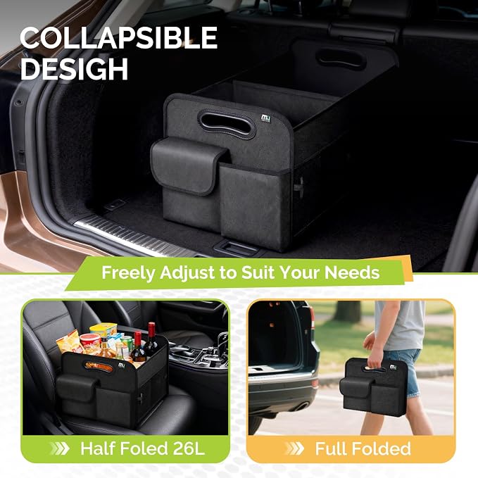 Trunk Organizer for Car, Car Organizer, 8 Mesh Pockets Trunk Organizer for SUV, Non-Slip Bottom, Storage Organizer for Sedans, Van, Jeep, Grocery, 2 Compartments, Black 22"x13"x11"