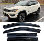 Side Car Window Visors rain Guards Vent Deflectors Rain Guards Window Shades for 2017-2025 Jeep Compass Front & Rear Door Visors Black,4pcs