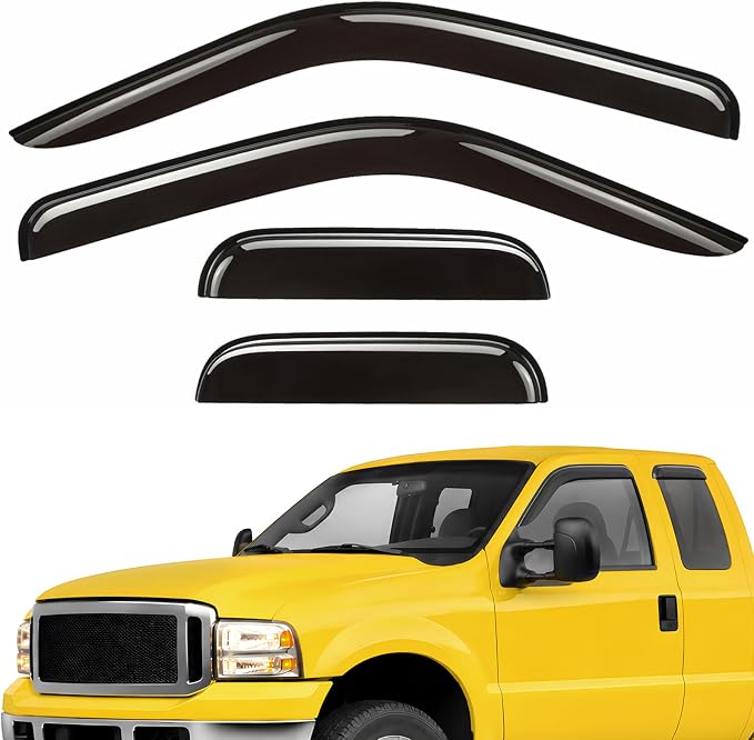 Extra Durable Window Deflectors Tape-On Visors Rain Guards Fit for Ford F250/350 Super Duty 1999-2016 SuperCab, Sun Visors, Wind Vent for Shades, Exterior Car Accessories - 4pcs. AG0057