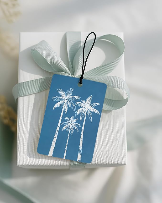 Blue Summer Beach Car Air Freshener 4 Pcs Coconut Scented, Coastal Bikini Palm Tree Car Accessories Mirror Decor for Women, Girly Beachy Hanging Air Freshener for Cars Closet Drawer Books