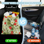 Strawberries and Leaves Car Trash Bag - Waterproof Car Trash Bag Hanging Leakproof Car Garbage Bag - Washable Reusable Trash Bag For Car Interior Hanging Organizer Storage Vehicle Travelling Camping