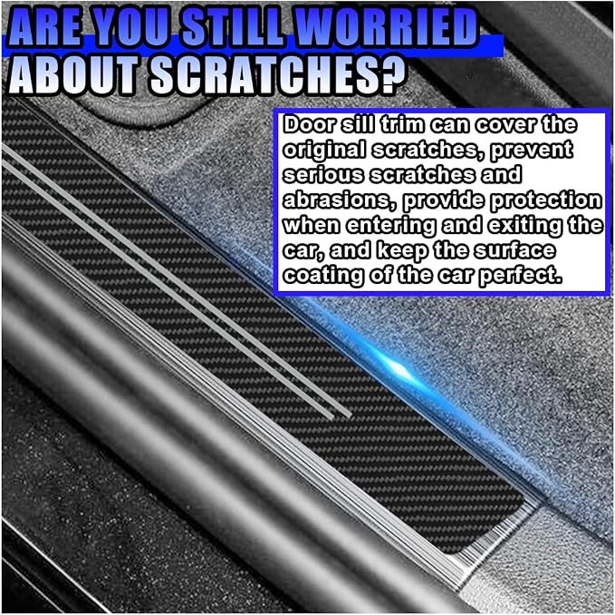 Car Door Sill Protector, Anti-Scratch Automotive Doors Threshold Strip Sticker, Waterproof Auto Door Entry Edge Guard, Carbon Fiber Decoration Trim Cover for Car, SUV, Truck (White-4PCS)