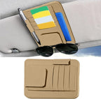 Leather Car Sun Visor Organizer Clip, Universal Car Truck Visor Document Holder with Sunglasses Clip, Auto Visor Pocket Storage for Bill Card Registration/Driving License Pen (Beige)