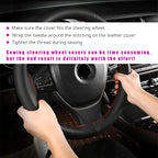 Genuine Leather Steering Wheel Cover, Stitch on Wrap, Breathable Anti-Slip Car Steering Wheel Protector for Max Diameter 15 Inch, DIY Sewing with Needles Thread (Coffee, Middle Hole)