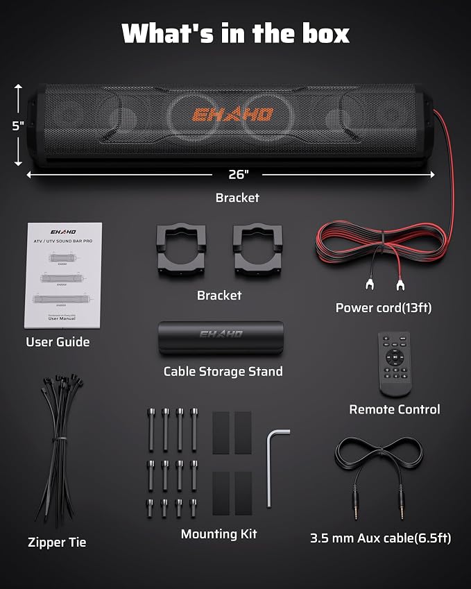 26 Inch 6 Speaker UTV Sound Bar, Bluetooth Golf Cart Speakers [Color Changing RGB & Strobe Light] IP66 Waterproof ATV Speaker System, SXS SoundBar Compatible with Polaris RZR CFmoto Can-Am