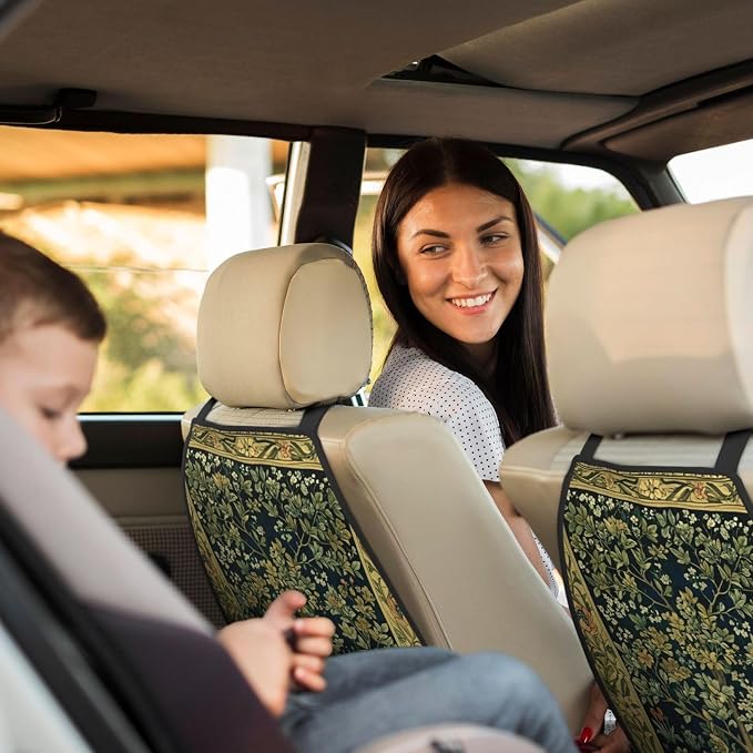 William Morris Greenery Forest Tree Floral Animals Blue Green Car Seat Back Kick Protectors Kick Mats With Storage Pockets For Vehicles To Protect From Dirt Mud Scratches 2 Pack