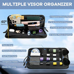 Car Sun Visor Organizer, Heavy Duty MOLLE Storage Pouch with Zipper Pockets, Elastic Straps and Glasses Clip, 1000D Nylon Tactical Visor Organizer for Car/SUV/Truck