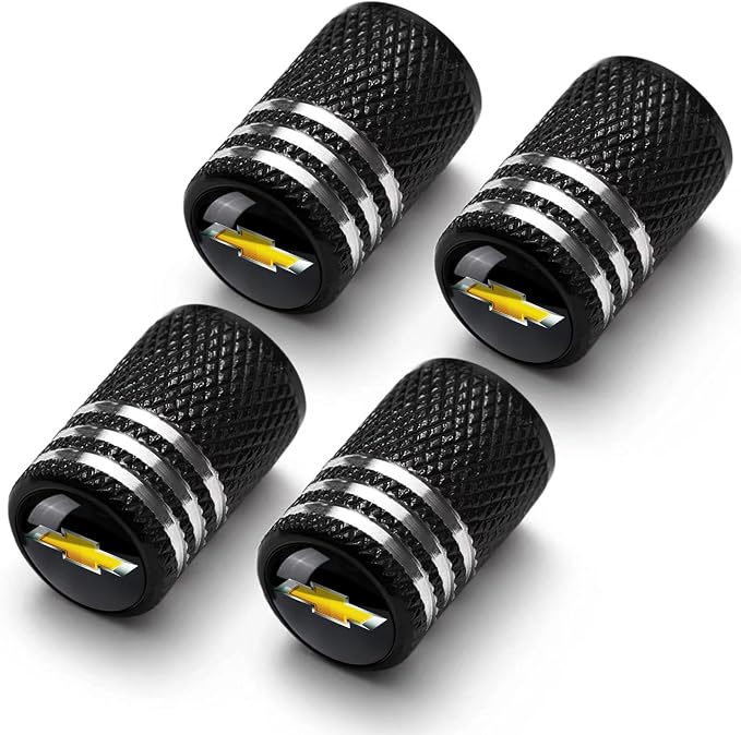 Tire Valve Stem Caps for Chevrolet Metal Car Wheel Air caps Auto Valve Stem Caps Accessories 4 Pcs Black