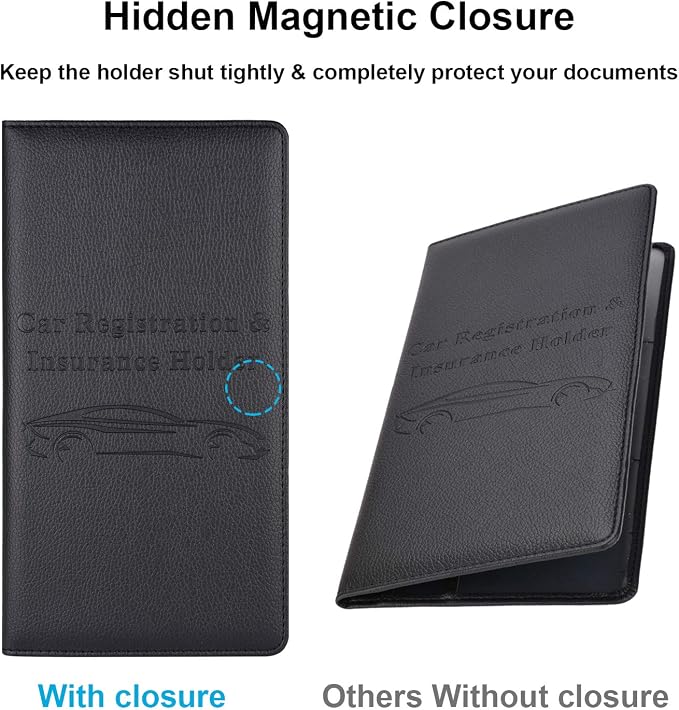 Car Registration and Insurance Holder with Magnetic Shut, Vehicle Glove Box Car Organizer, Men Women Interior Car Accessories for Cards, Essential Document, Driver License, Black