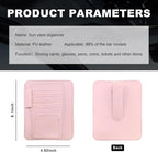 Small Leather Car Sun Visor Organizer, Multifunctional Auto Visor Document Holder with Sunglasses Clip, Universal Car Interior Organizer for Drving License, Card, Pen (Pink)