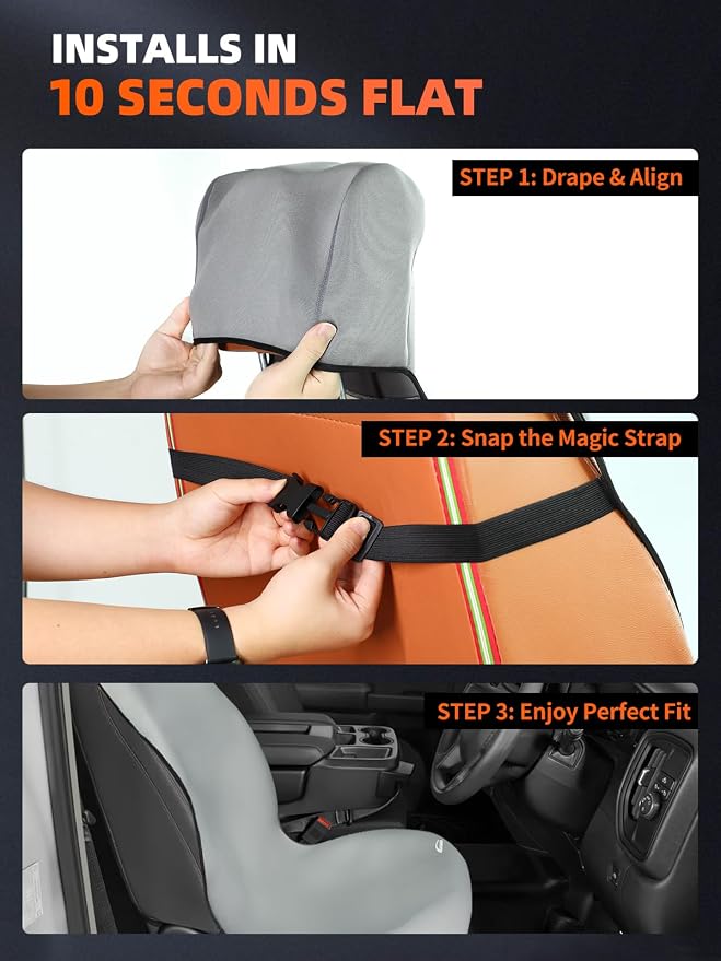 Universal Fit Waterproof Car Seat Cover - Rubber-Based Protection for Athletes, Fitness & Pets - Non-Slip Interior Backing, Includes Seat Belt Protector - Gray