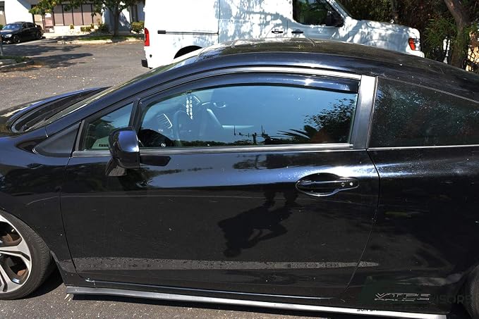 for 2012-2015 Honda Civic 2Dr Coupe | EOS Visors JDM in-Channel Style Smoke Tinted Side Vent Window Deflectors Rain Guards