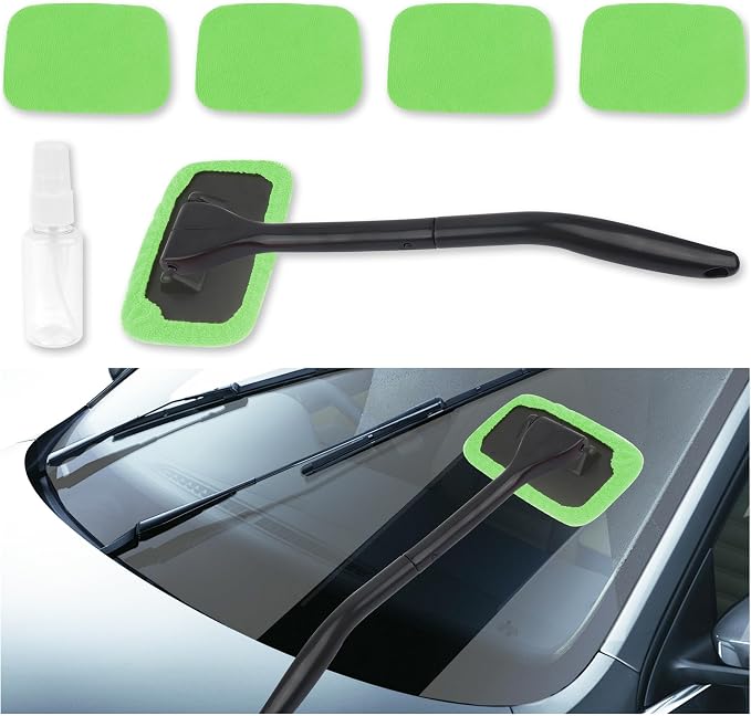 Car Window Cleaner Tool Kit,Microfiber Car Windshield Cleaner Inside with 4PCS Soft Reusable Cloth Cover,Universal Removable Car Glass Cleaner Tool Kit Car Cleaning Tools