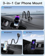 13" Gooseneck Phone Mount for Car Windshield Dashboard Vent, Cell Phone Holder for Car Truck with Strong Suction Cup, Anti-Shake Stabilizer, One-Hand Operation, Fits Most Smartphones