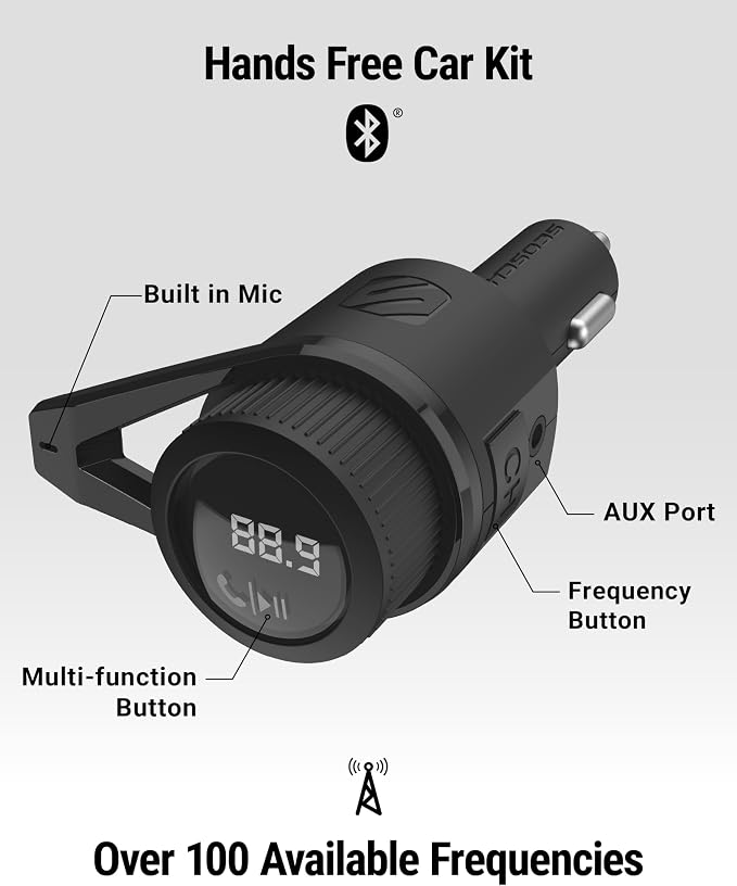 BTFM9 FM Bluetooth Transmitter Car, Dual 12W USB-C and USB-A Charging Ports, Fast Type C Car Charger, Wireless Radio Bluetooth Adapter, Hands-Free Kit for Calls, Siri and Google Assistant