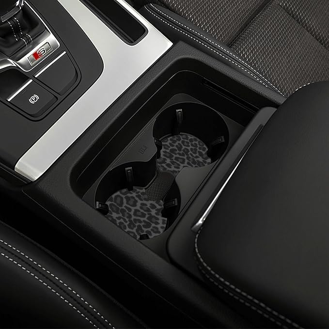 Black Leopard Print Steering Wheel Cover Cheetah Print 2 Car Cup Coasters | Anti-slip Universal Breathable 14 - 15-InFor Women Men Black Animal Steering Wheel Cover For Women