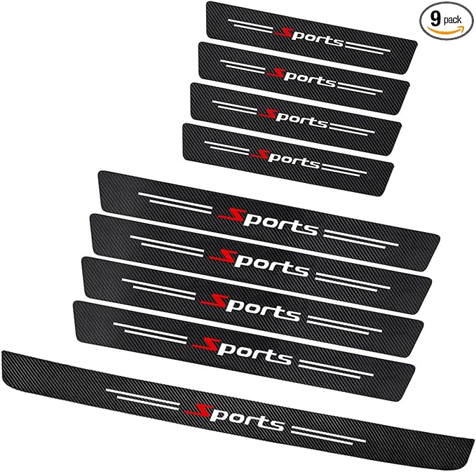 9 PCS Car Door Sill Protectors, Carbon Fiber Threshold Guard Sticker, Self-Adhesive Car Doors Step Guard Decal, Universal for Most Cars