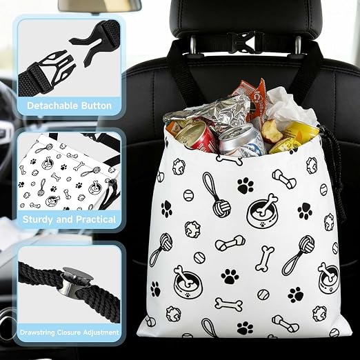Cute Dog Toy Paw Prints Car Trash Bag - Waterproof Car Trash Bag Hanging Leakproof Car Garbage Bag - Washable Reusable Trash Bag For Car Interior Hanging Organizer Storage Vehicle Travelling Camping