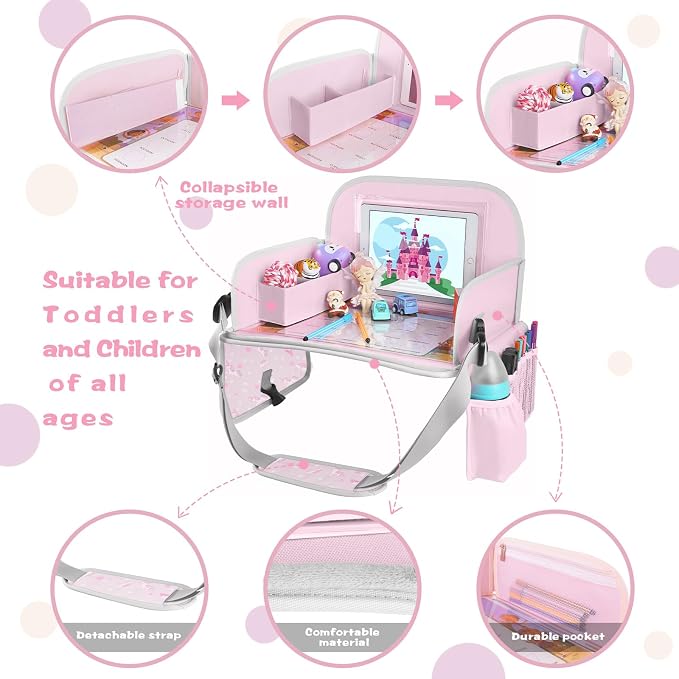 Kids Travel Tray for Toddler Car Seat, Toddler Gift for Girl Activities with Dry Erase Board & iPad Holder Stand,Road Trip Essentials Accessories Lap Tray for Girl as Birthday Gift,LightPurple