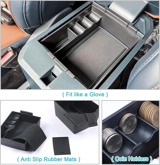 for 2022-2026 Ford Maverick Center Console Organizer Tray Accessory | for 2022-2026 Maverick Armrest Trays Storage Box Coin Holder Maverick Truck Accessories, 2-Pack (Black Trim)