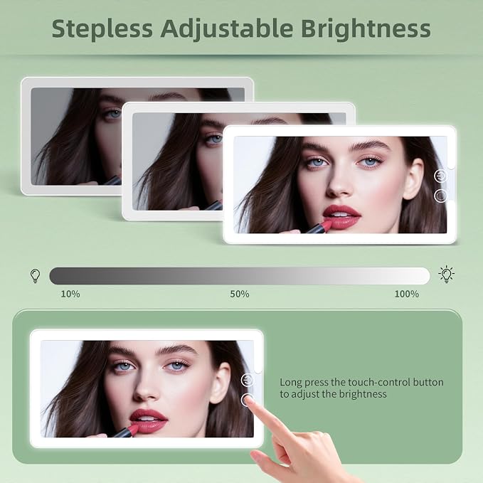 2PCS Car Visor Vanity Mirror with Lights, Rechargeable Dimmable Touch LED Sun Visor Mirrors, Large Detachable Vanity Makeup Mirror with 3 Color Modes for Truck SUV Car Accessories for Women(White)