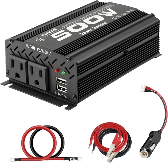 500 watt Power Inverter for Vehicles,Small car,12 Volt to 110/120 Volt for car Cigarette Lighter RV semi Truck Vehicle Inverter with 2 AC Outlets 2USB Ports-500W (500W)