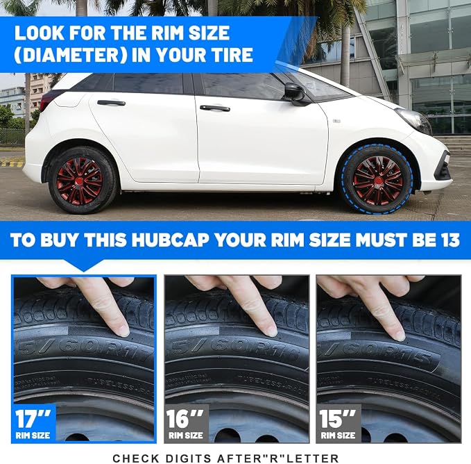 4-Pack 17 Inches Wheel Rim Cover Hubcaps,Redesign Fashion Style Replacement Hubcaps,Car Truck SUV Hub Accessories,Black&Red&Lacquer