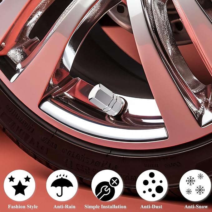 4PCS Tire Valve Stem Caps, with Rubber O-Ring, Corrosion Resistant Leak-Proof, Aluminum Alloy Universal Wheel Valve Covers for Cars, SUV, Trucks, Bikes, Motorcycles, Bicycles(Silver)